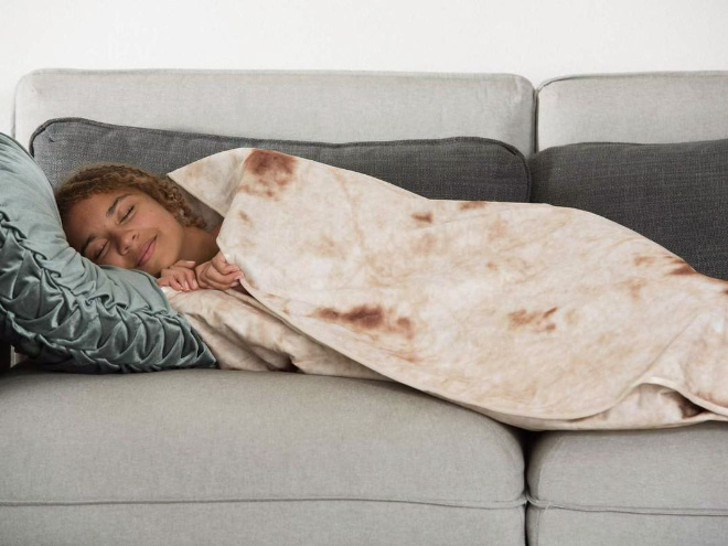 Funny blanket that looks like a burrito.