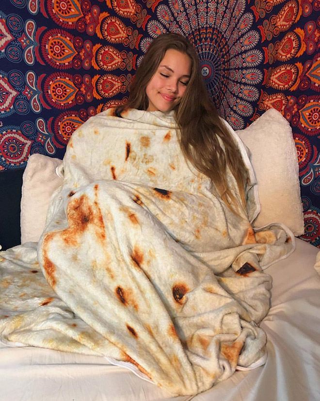 Funny blanket that looks like a burrito.