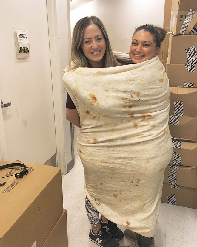 Funny blanket that looks like a burrito.