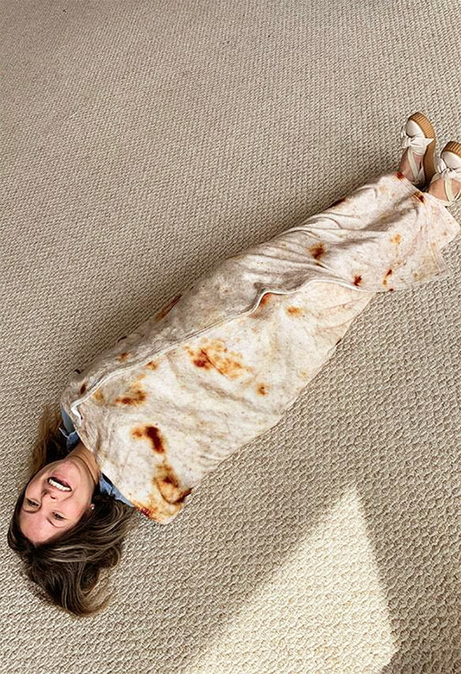 Funny blanket that looks like a burrito.