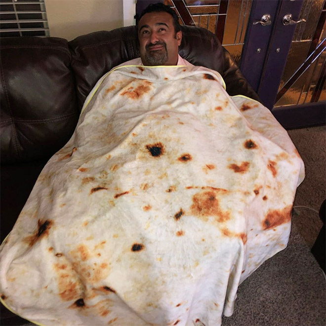 Funny blanket that looks like a burrito.