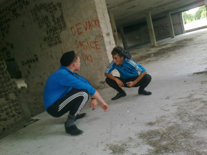 Russians love squatting while wearing tracksuits.