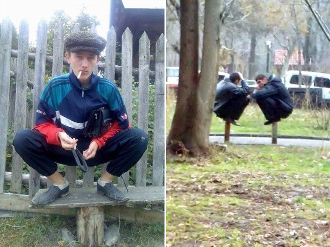 Squatting Russians In Tracksuits.