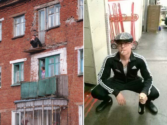 Russians love squatting while wearing tracksuits.