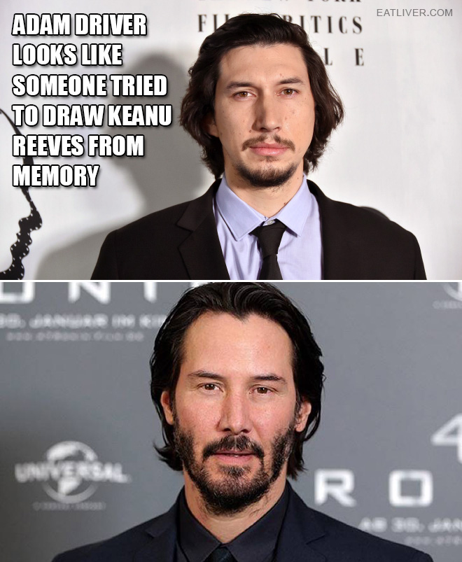 Adam Driver looks like someone tried to draw Keanu Reeves from memory.