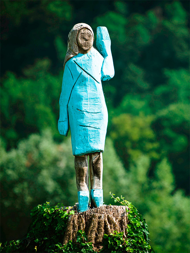 Lifelike statue of Melania Trump.