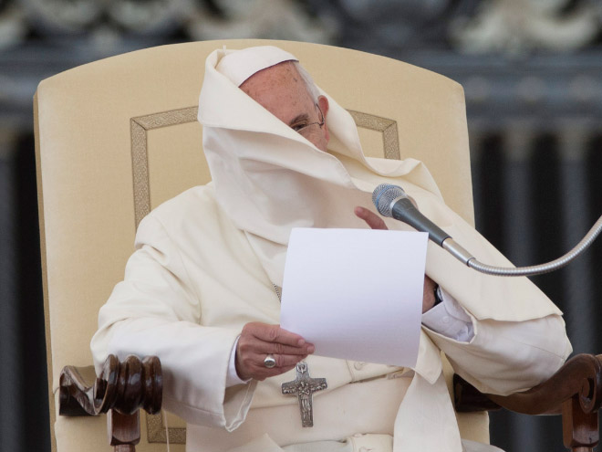 Pope vs. wind.