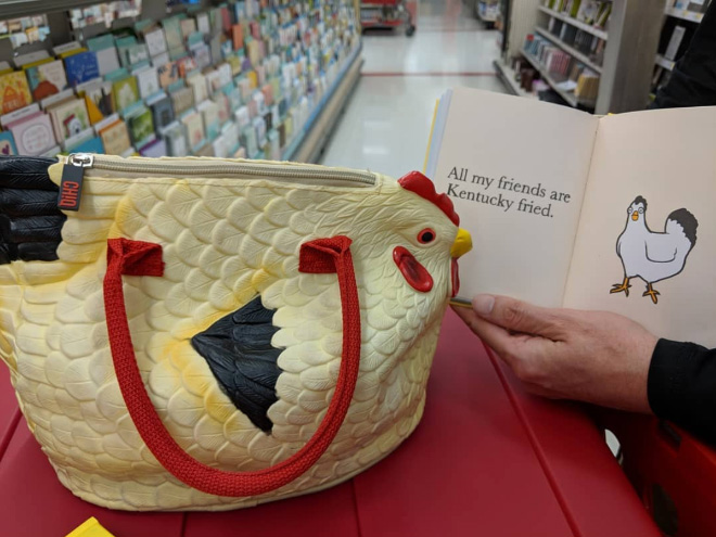 Rubber chicken purse.