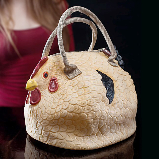 Rubber chicken purse.