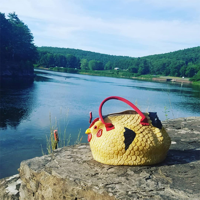 Rubber chicken purse.