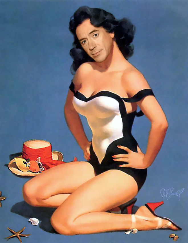 Robert Downey Jr. as a pin-up girl? Why not.