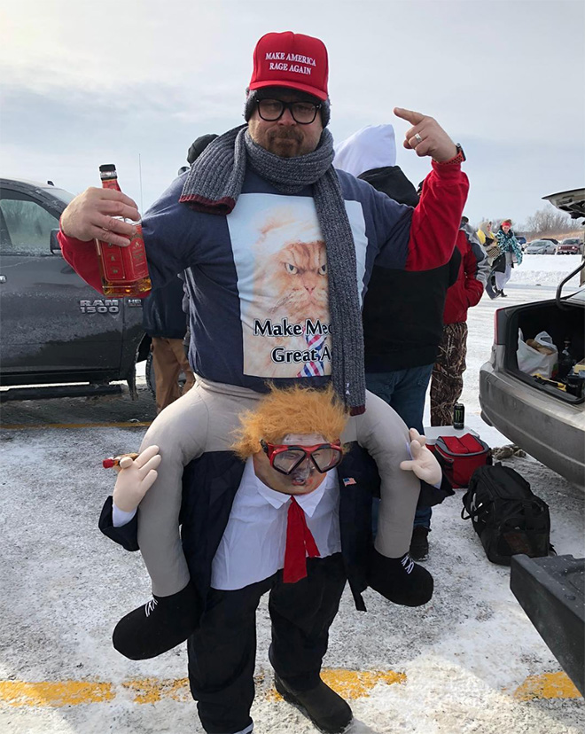 Hilarious Trump ride-on costume.