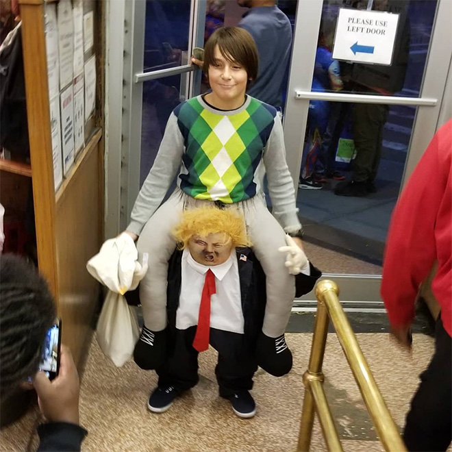 Hilarious Trump ride-on costume.