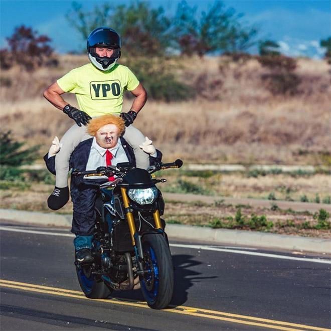 Hilarious Trump ride-on costume.