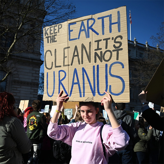 Funny climate change protest sign.