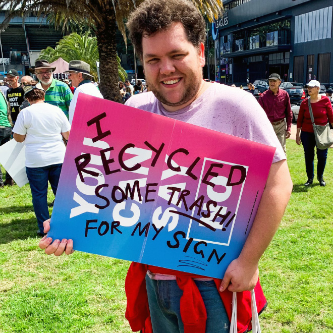 Funny climate change protest sign.