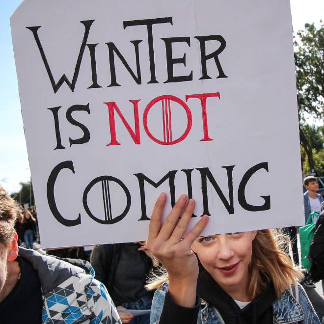 Funny climate change protest sign.