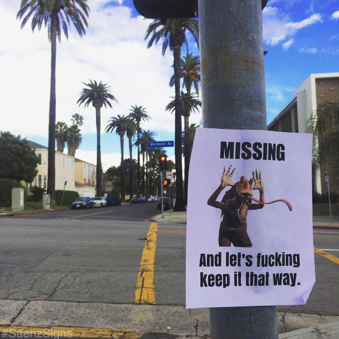 Clever fake poster by comedian Jason C. Saenz in California.