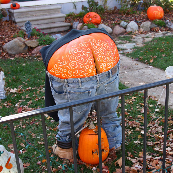 Hilarious butt-shaped Halloween pumpkin.