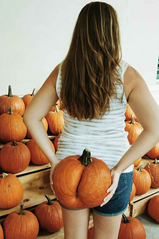 Hilarious butt-shaped Halloween pumpkin.