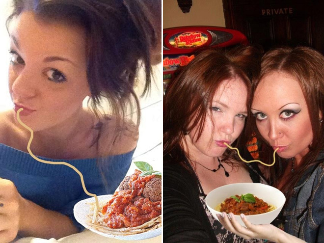 Duckface selfies fixed with spaghetti.