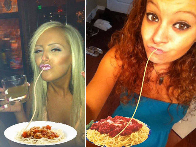 Duckface selfies fixed with spaghetti.