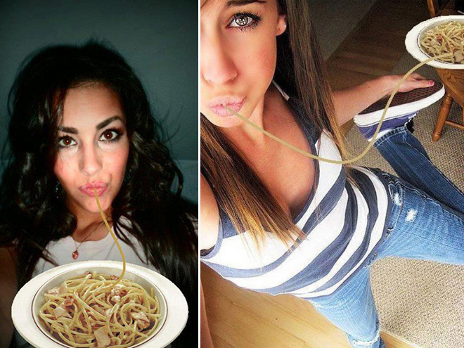 Duckface selfies fixed with spaghetti.