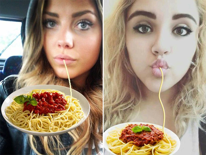 Duckface selfies fixed with spaghetti.