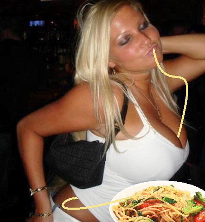 Duckface selfie fixed with spaghetti.