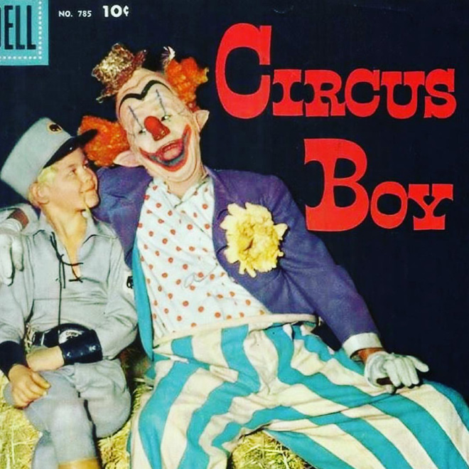 Creepy vintage clown album cover.