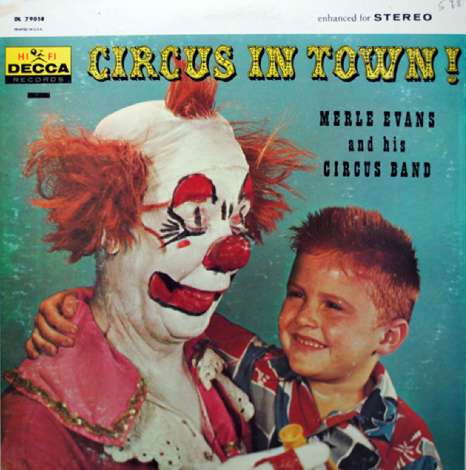 Creepy vintage clown album cover.