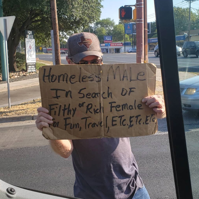 Hilarious homeless sign.