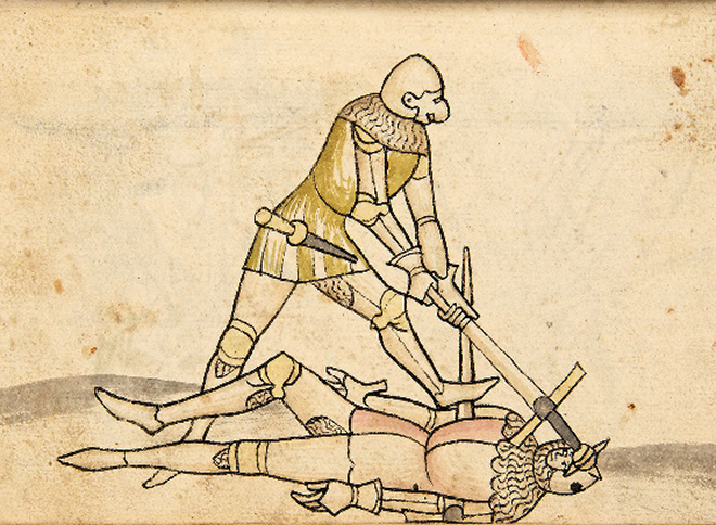 Medieval artwork of people getting killed, but they don't mind it at all.