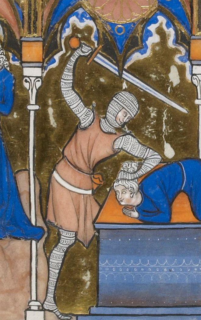 Medieval artwork of people getting killed, but they don't mind it at all.