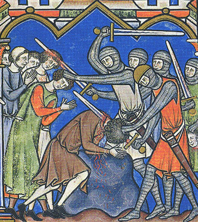 Medieval artwork of people getting killed, but they don't mind it at all.