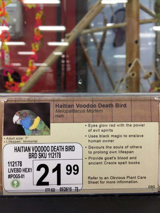 Funny pet store animal description.