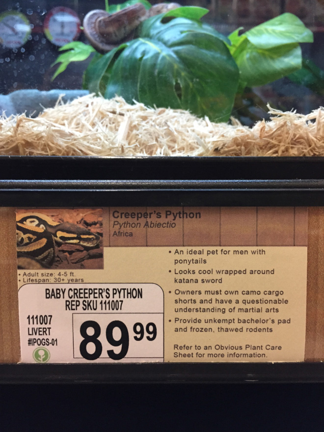 Funny pet store animal description.