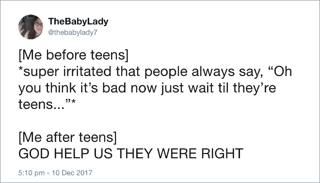 Funny tweet about teens.