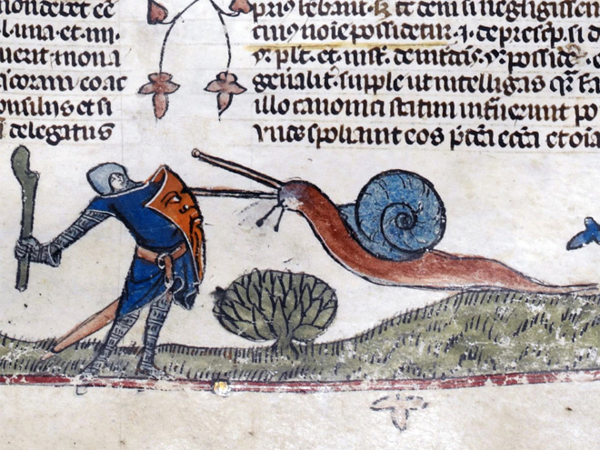 Knights really loved fighting snails in medieval books.