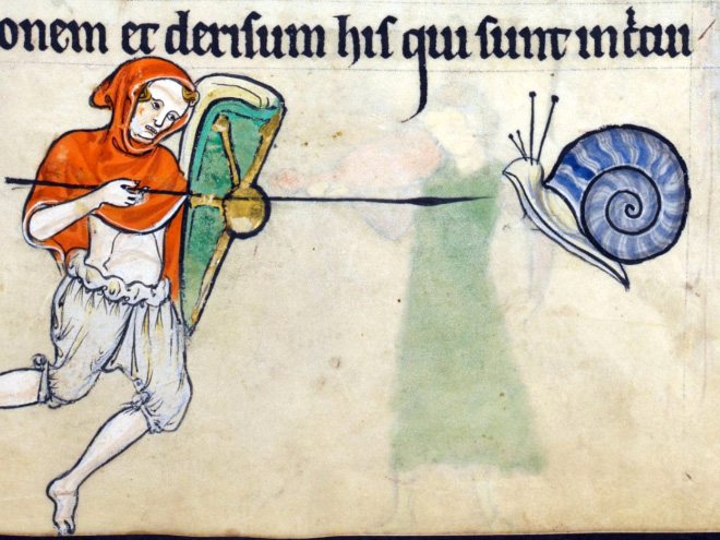 Knights really loved fighting snails in medieval books.