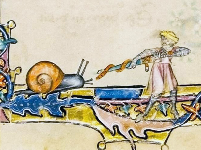 Knights really loved fighting snails in medieval books.