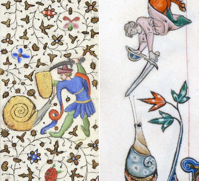 Knights really loved fighting snails in medieval books.