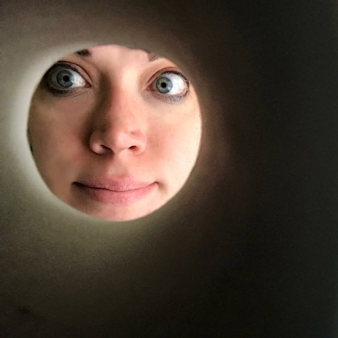 Taking a selfie through toilet paper roll will make you look like the Moon.