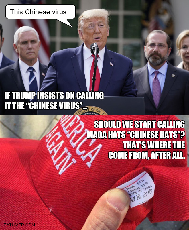 Should we start calling MAGA hats "Chinese hats"? That's where they come from, after all.