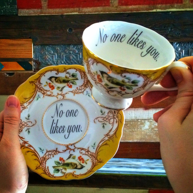 Funny rude teacup to insult your guests.