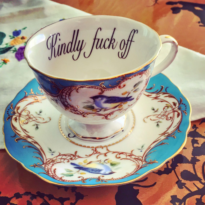 Funny rude teacup to insult your guests.