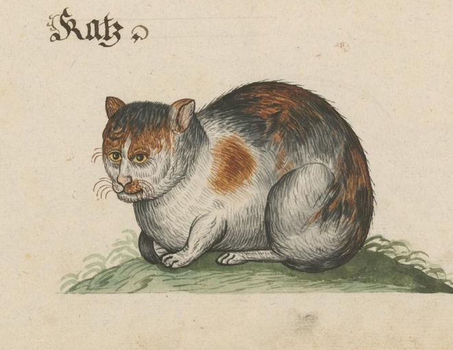 Ugly medieval painting of a cat.