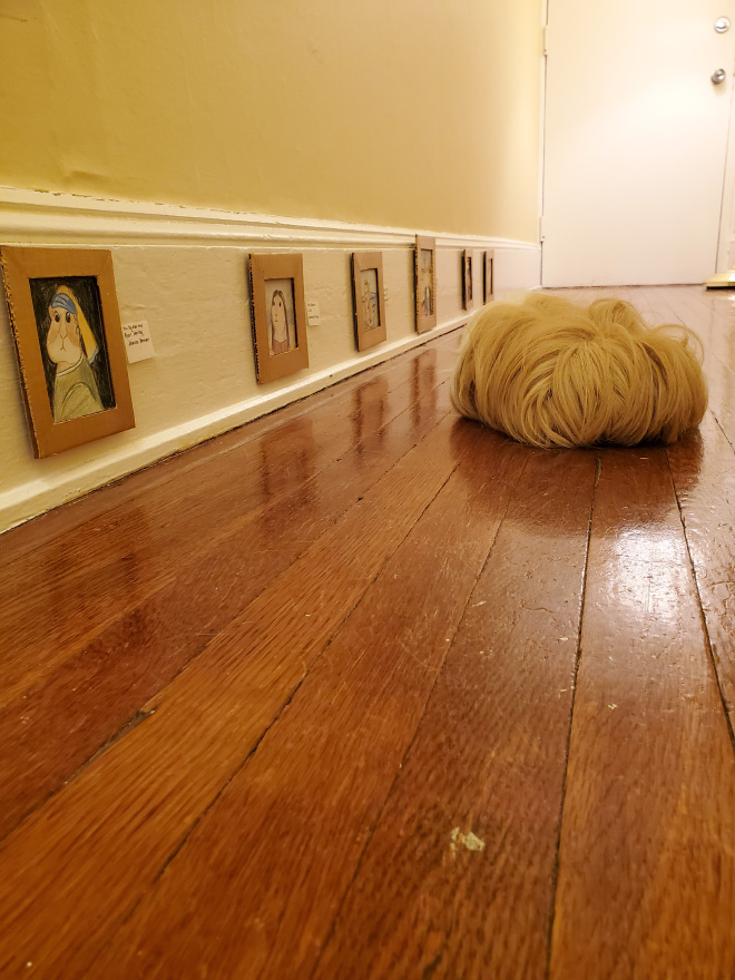 Guinea pig enjoying paintings.