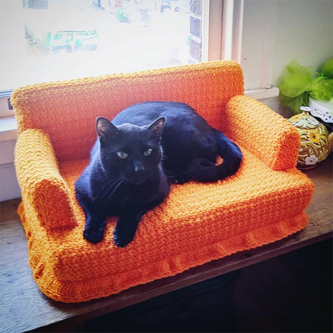 Crocheted kitty couch.