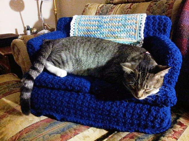 Crocheted kitty couch.